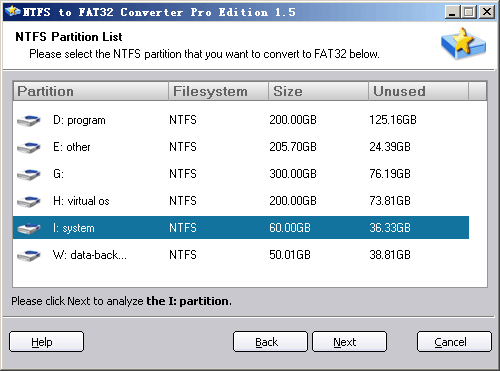 Select NTFS to convert